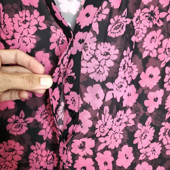 MILLY Blouse Shirt Size 2 Pink Black Brooke Floral Print Chiffon - Picture 5 of 10